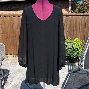 Express Black Mini Dress w sheer sleeves EUC